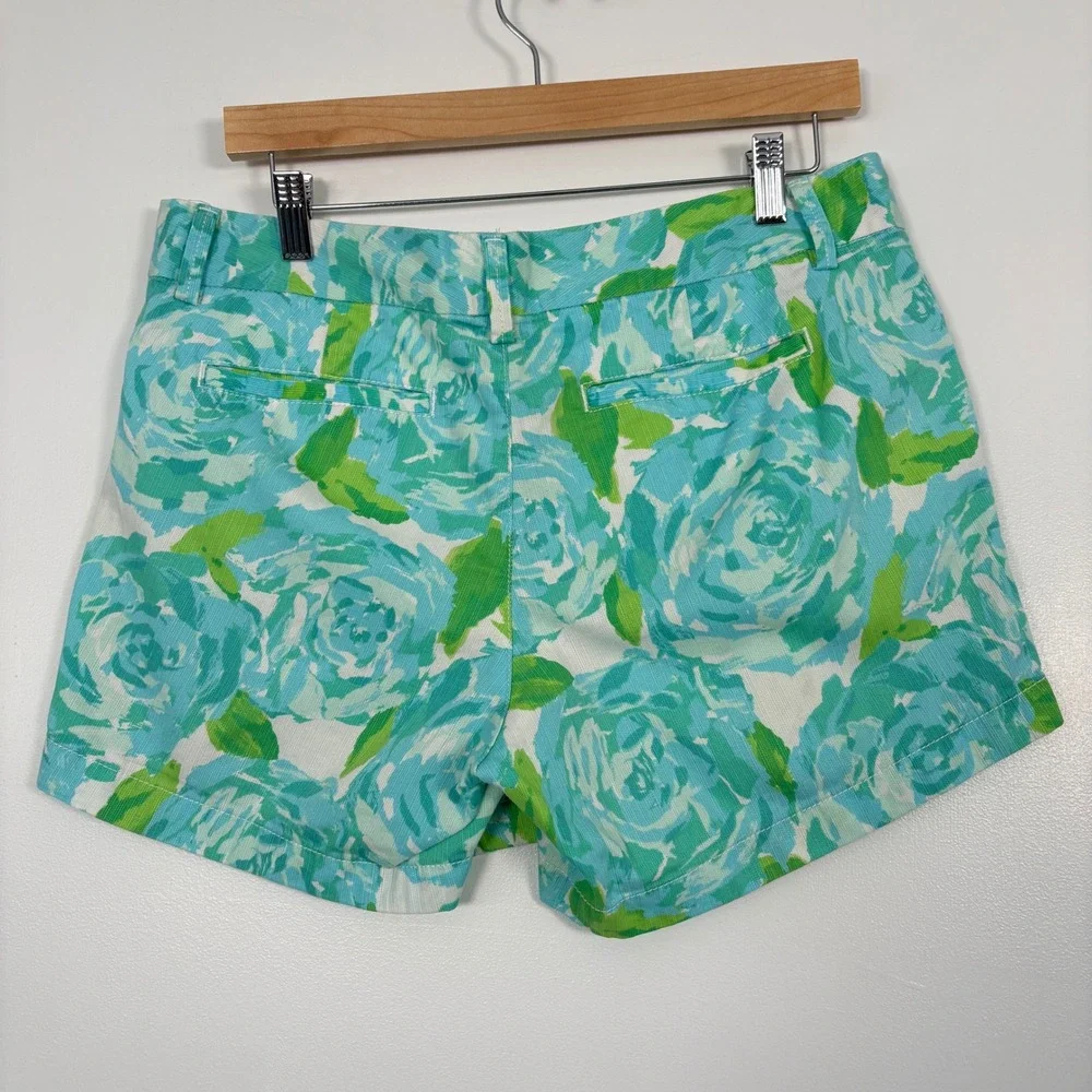 Lilly Pulitzer Womens Callahan Short 10 Blue Green Floral Rose Print 5" Inseam - Picture 3 of 12